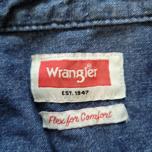 Wrangler Flex For Comfort Denim Button Down Long Sleeve Shirt Size Men's 2XL - Picture 10 of 11